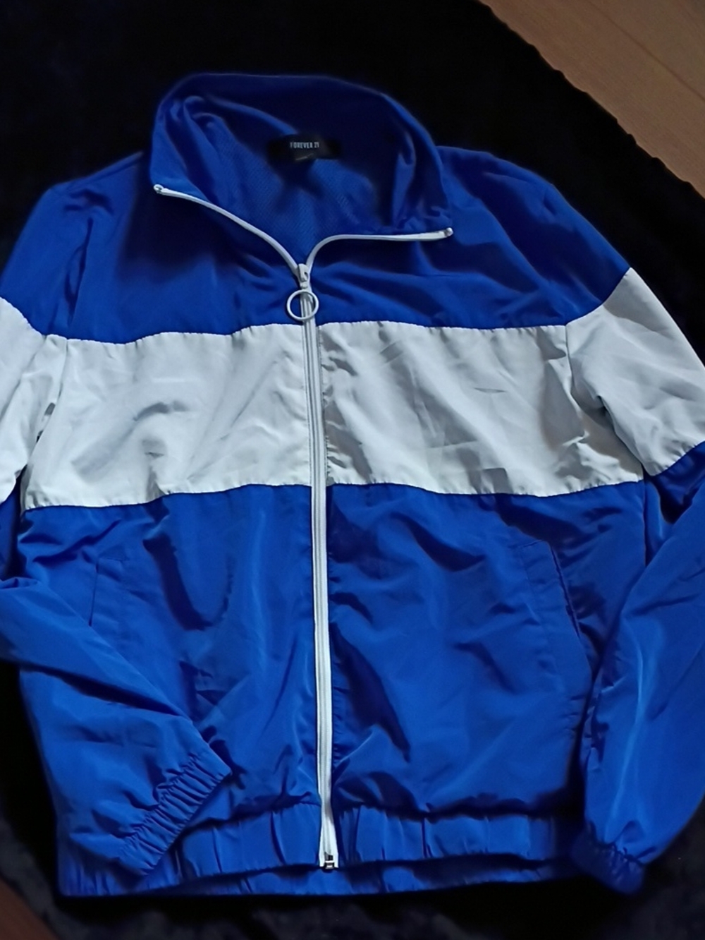Forever 21 Women's Royal Blue & White Zip Windbreaker